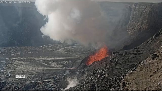 A webcam shows erupting from Kilauea volcano 