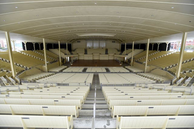 Chautauqua Amphitheatre, where author Sir Salman Rushdie was attacked in 2022 at the Chautauqua Institution in Chautauqua, New York