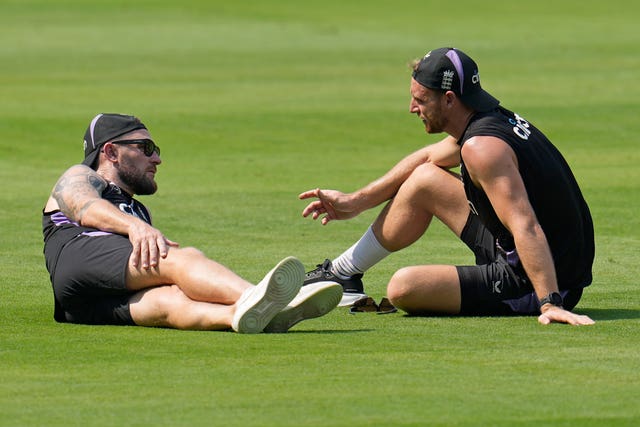 Jos Buttler chats with Brendon McCullum during England training