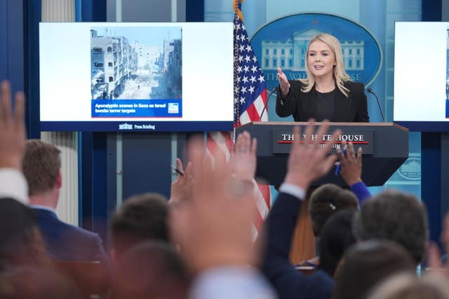 White House press secretary Karoline Leavitt speaks during a briefing at the White House