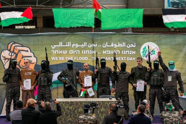 Israeli captives Ohad Ben Ami, Eli Sharabi and Or Levy 