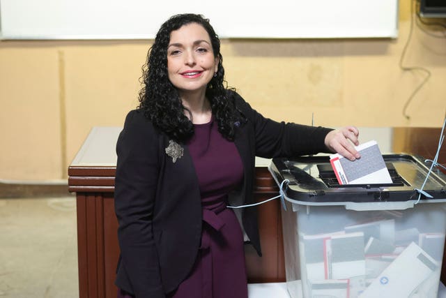 Kosovo’s President Vjosa Osmani casts her ballot 