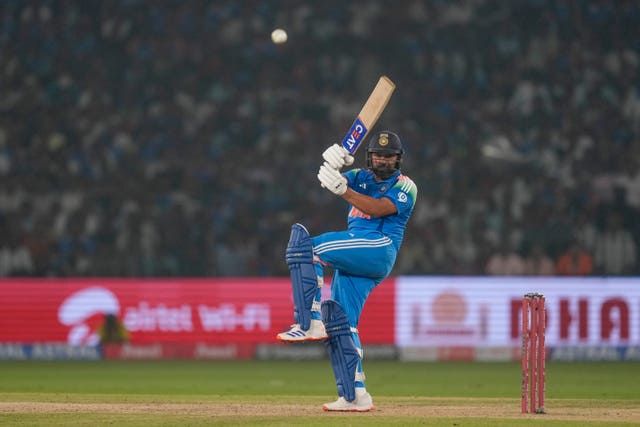 India's Rohit Sharma plays a pull shot during the second one-day international against England