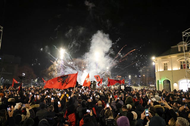 Supporters of the left-wing Vetevendosje! party celebrate 