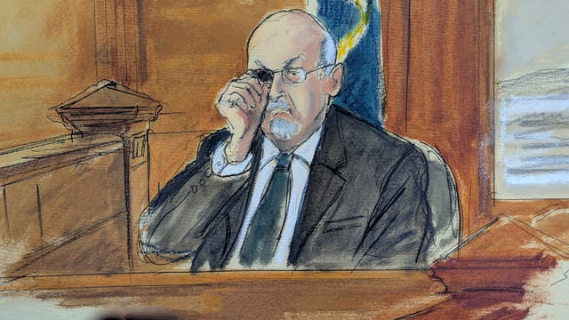 A court artist's sketch of Sir Salman Rushdie giving evidence