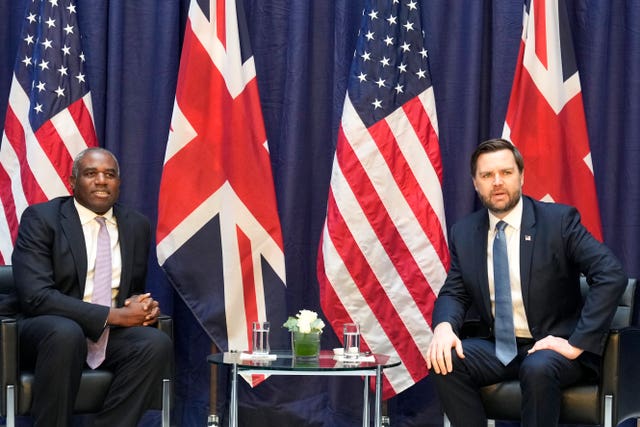 Foreign secretary David Lammy, left, with US vice president JD Vance in Munich