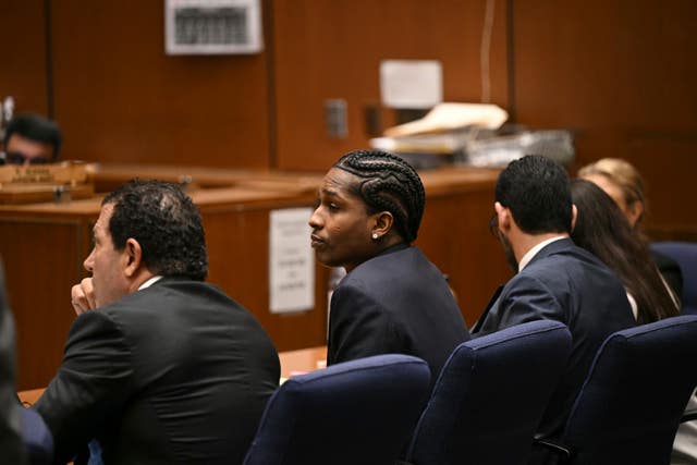 ASAP Rocky listens to closing arguments during his trial in Los Angeles 