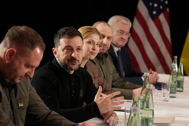 Ukraine’s President Volodymyr Zelensky, second left, during a meeting