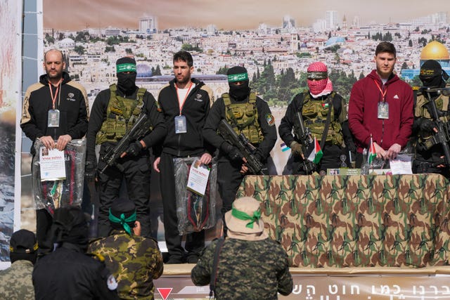 Israeli hostages Iair Horn, Sagui Dekel Chen and Alexander Troufanov were escorted by Hamas and islamic Jihad fighters 