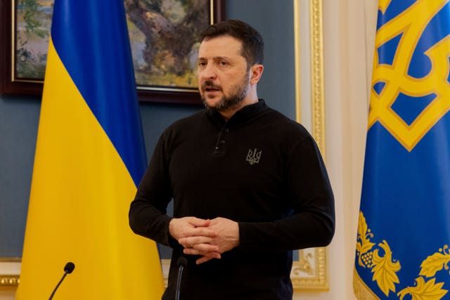 Ukraine’s President Volodymyr Zelensky gives a press conference in Kyiv