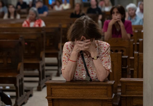 Faithful pray for Pope Francis’ health during a Mass in Buenos Aires, Argentina