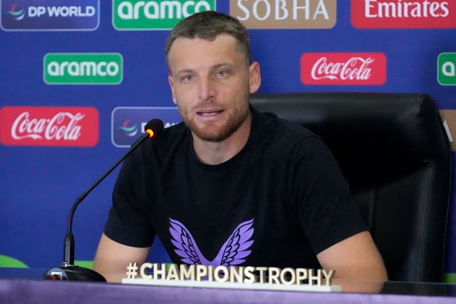 Jos Buttler speaks at a press conference