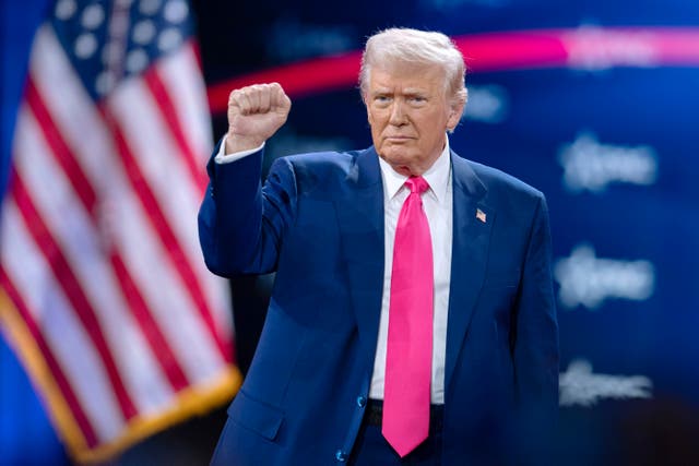 Donald Trump gestures to the crowd at the Conservative Political Action Conference