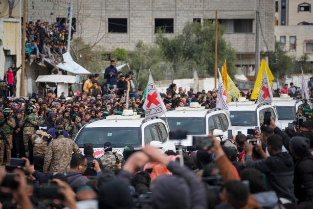 Red Cross cars in Nuseirat, central Gaza