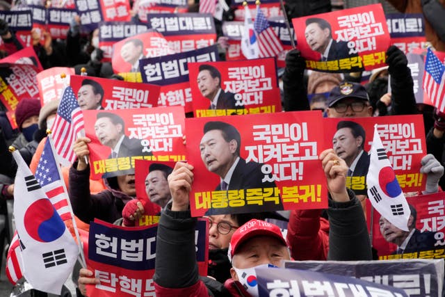 Supporters of impeached South Korean President Yoon Suk Yeol stage a rally