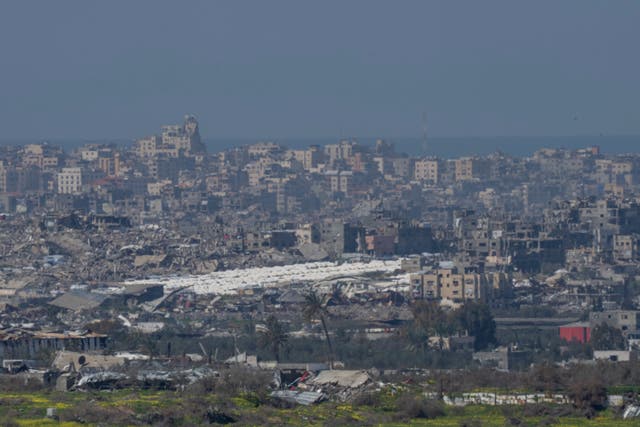 Tents are seen among the destroyed buildings in the Gaza Strip