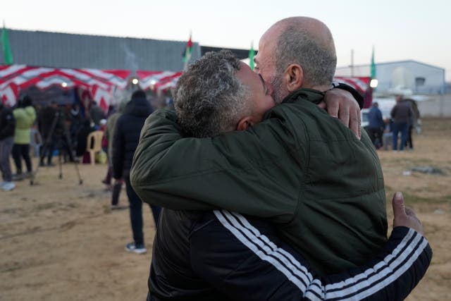 A freed Palestinian prisoner is welcomed on arrival to the Gaza Strip