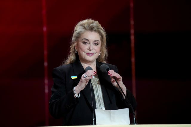 Catherine Deneuve speaks during the 50th Cesar Awards