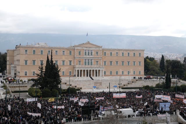 Protests in front of the Greek parliament