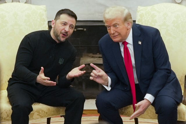 President Donald Trump, right, with Ukrainian President Volodymyr Zelenskyy in the Oval Office at the White House on Friday in Washington