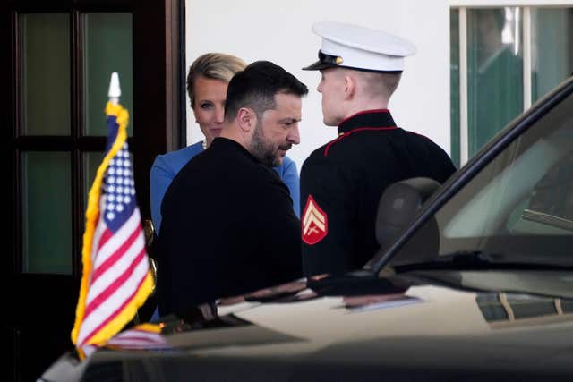 Ukraine’s president Volodymyr Zelensky departs the White House in Washington 