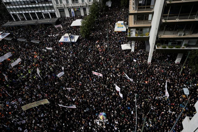 Protesters gather at Syntagma square in central Athens