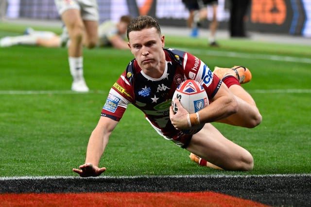 Jai Field scores a try for Wigan in Las Vegas