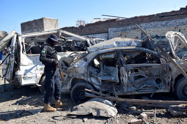 A security officer at the site of the blast