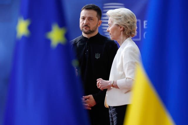 European Commission president Ursula von der Leyen speaks to Volodymyr Zelensky