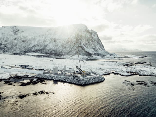 Isar Aerospace launch vehicle Spectrum is seen on a launchpad at Andoya Spaceport in Nordmela, on Andoya island, Norway