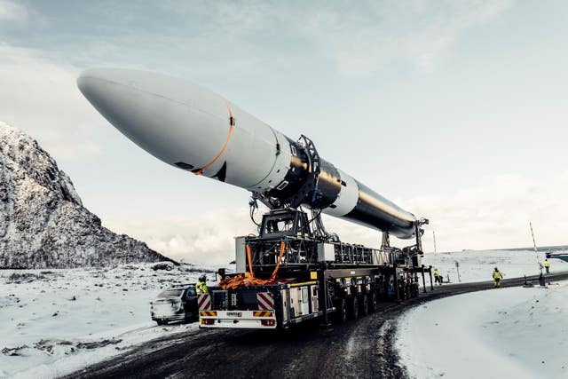 Isar Aerospace launch vehicle Spectrum rolls out at Andoya Spaceport in Nordmela, on Andoya island, Norway