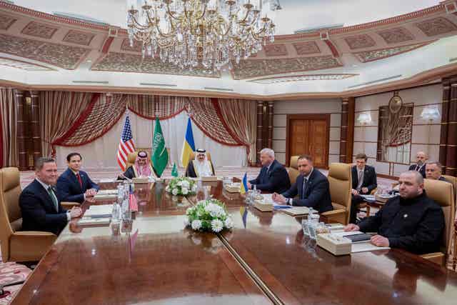 Politicians sitting around a table for talks