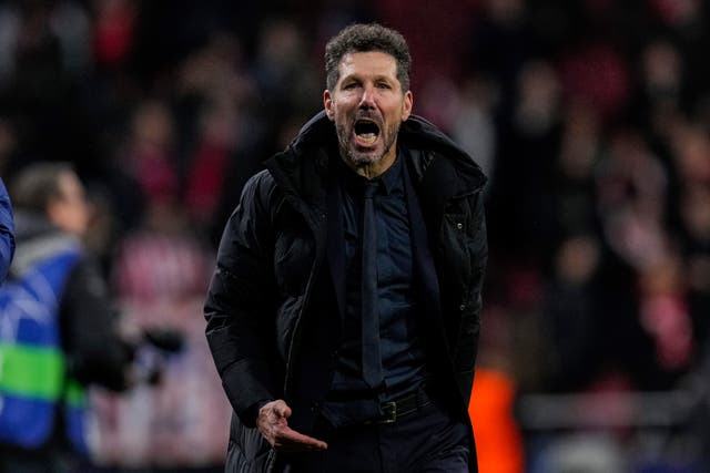 Atletico Madrid’s head coach Diego Simeone reacts after losing the penalty shootout during the Champions League round of 16, second leg, soccer match between Atletico Madrid and Real Madrid at the Metropolitano stadium in Madrid, Spain