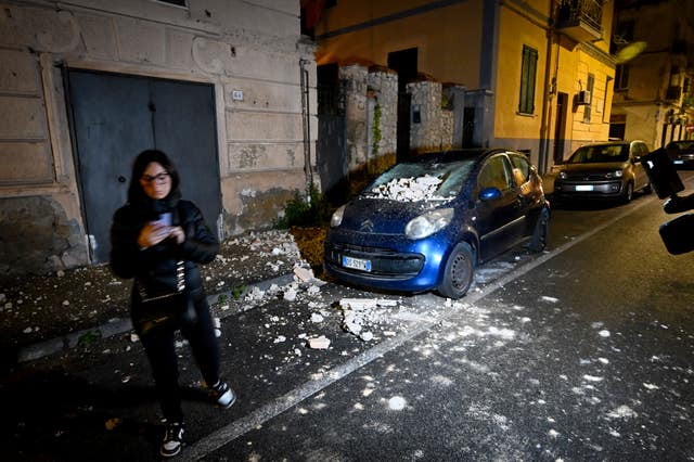 Debris on a car following the earthquake 