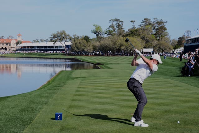 Rory McIlroy tees off on the 18th at Sawgrass