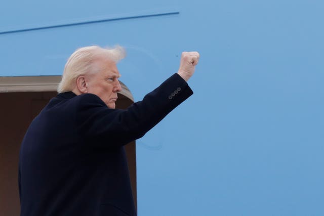 Side view of Donald Trump gesturing