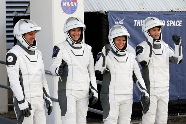 Crew10 members, from left, cosmonaut Kirill Peskov, astronaut Nichole Ayers, astronaut Anne McClain and JAXA astronaut Takuya Onishi 