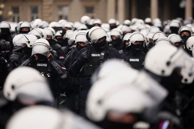 Anti-riot police cordons off the area near the Parliament building 