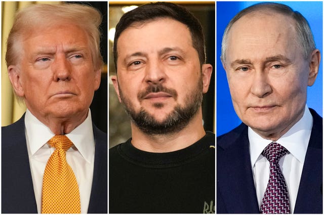 A composite image of US President Donald Trump, Ukraine’s President Volodymyr Zelensky and President Vladimir Putin