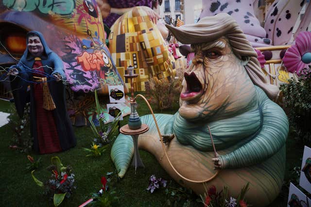 A cardboard sculpture depicting US President Donald Trump 