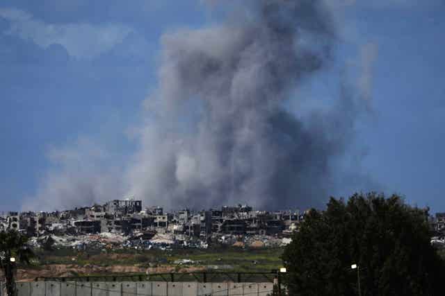 Smoke rises following an Israeli bombardment in the Gaza Strip, as seen from southern Israel on Wednesday