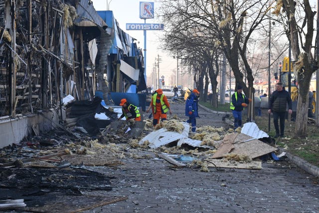 Wreckage in the street the morning after the attack