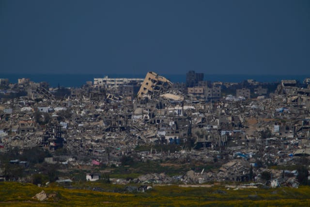 Wide view of destroyed buildings