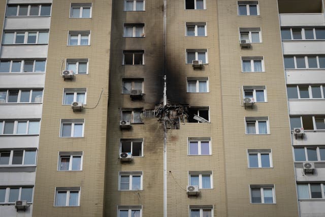 A damaged apartment after a Russian attack on Kyiv, Ukraine