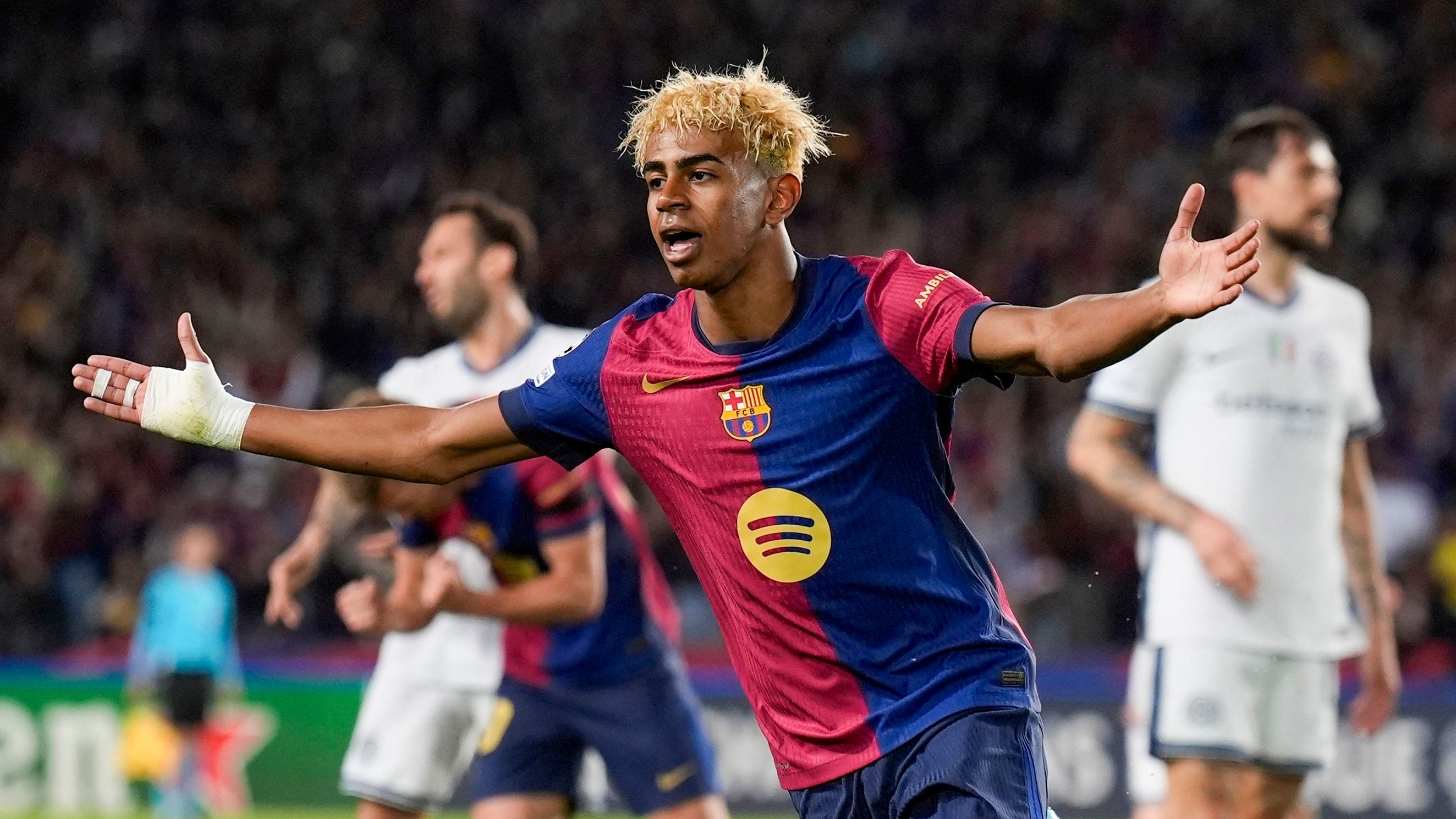 Lamine Yamal marked his 100th Barcelona appearance with a wonder goal (Emilio Morenatti/AP)