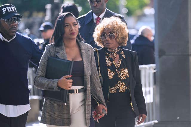 Janice Combs, mother of Sean 'Diddy' Combs, right, arrives at court 