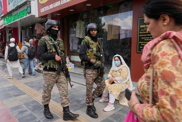 Indian soldiers in Srinagar, Indian controlled Kashmir 