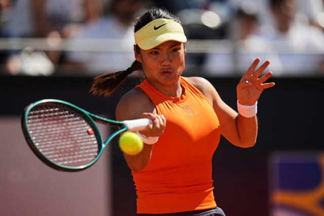 Emma Raducanu hits a forehand in Rome 