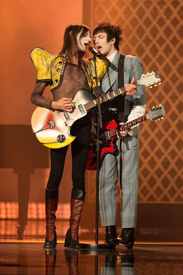 Lucio Corsi performing at the Eurovision Song Contest