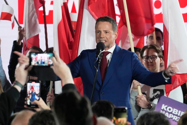 Rafal Trzaskowski speaking in front of supporters
